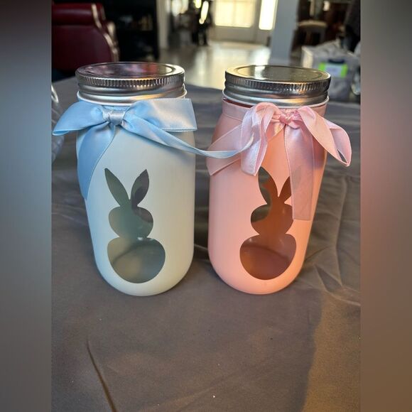 7” Easter Bunny Silhouette Jars & Lids NWOT Includes Pink - Picture 2 of 5